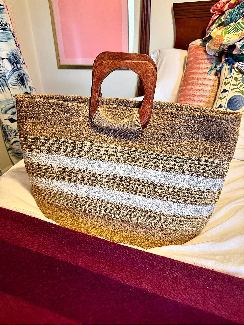 🔸BOGO FREE🔸 Antik Kraft Woven Striped Tote in BrowN, Gold, & White